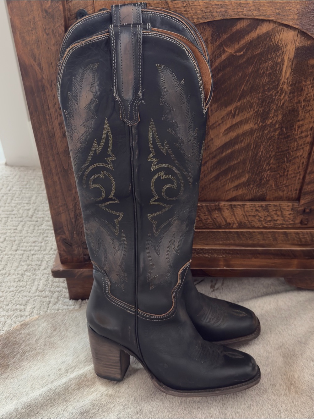 Freebird Panam Black Western Block Heel Cowboy Boots